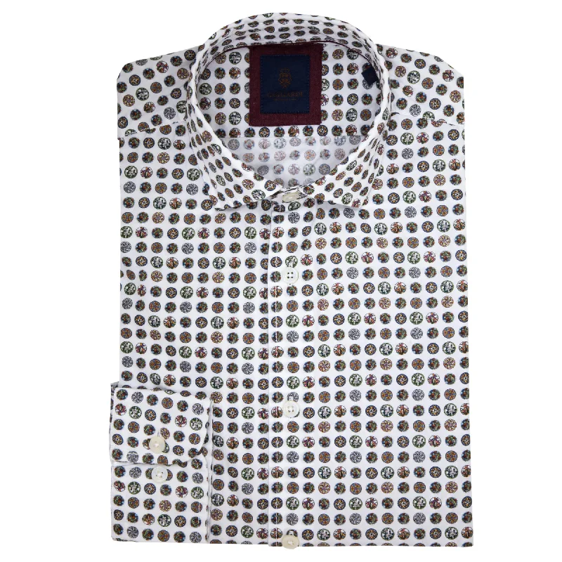 Celebrate the Weekend with Discounts Slim Fit White Shirt With Orange Bead Print