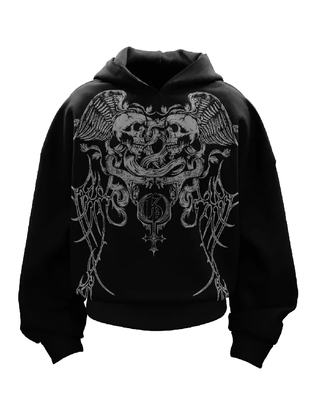 Weekend Deals That Sizzle Skullwings Boxy Oversized Black Hoodie