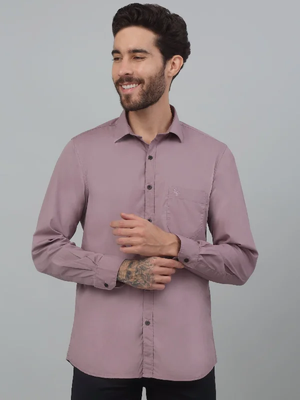 Crazy Savings Men's Purple Casual Plain Stretch Full Sleeve Shirt