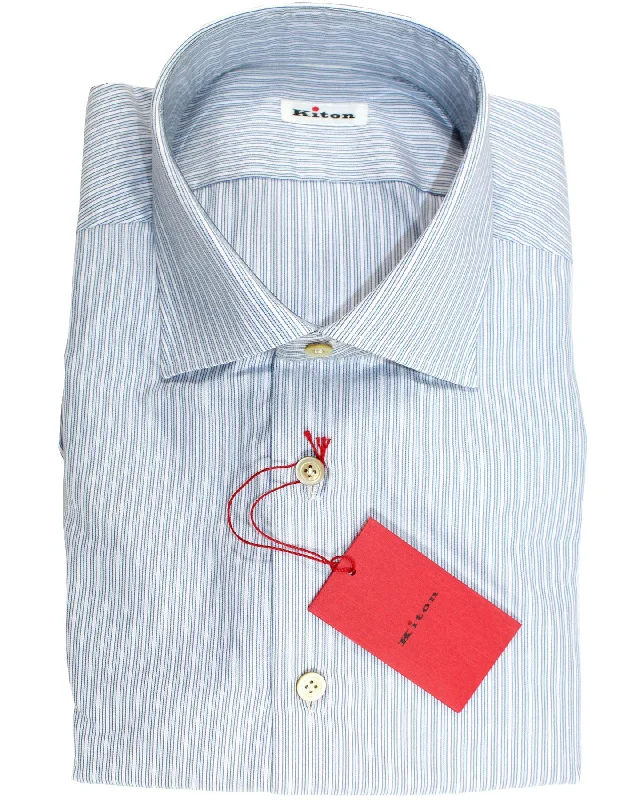 Anniversary Sale Kiton Dress Shirt White Blue Stripes 43 - 17