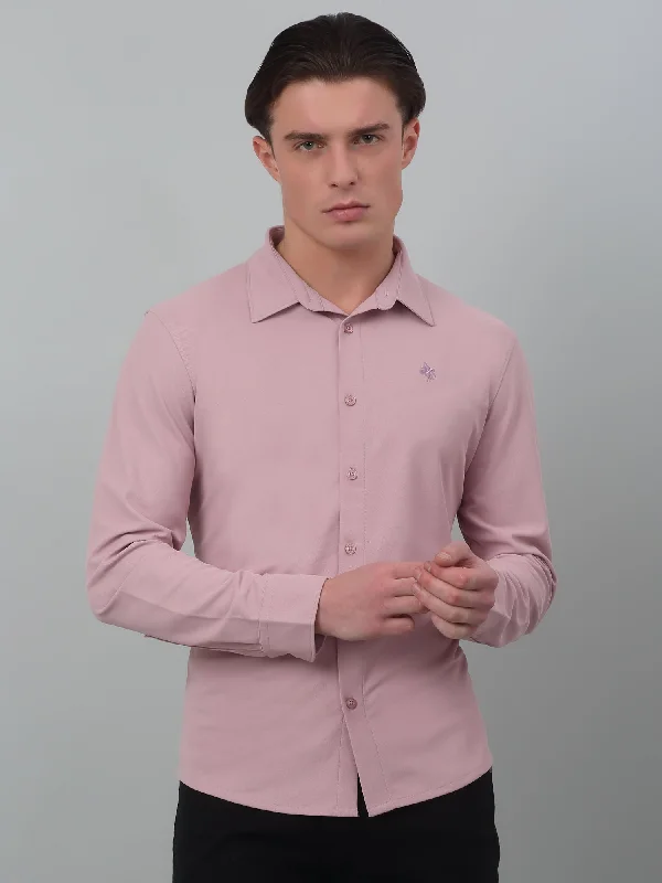 Don't Delay Men's Light Purple Casual Plain Stretch Full Sleeve Shirt