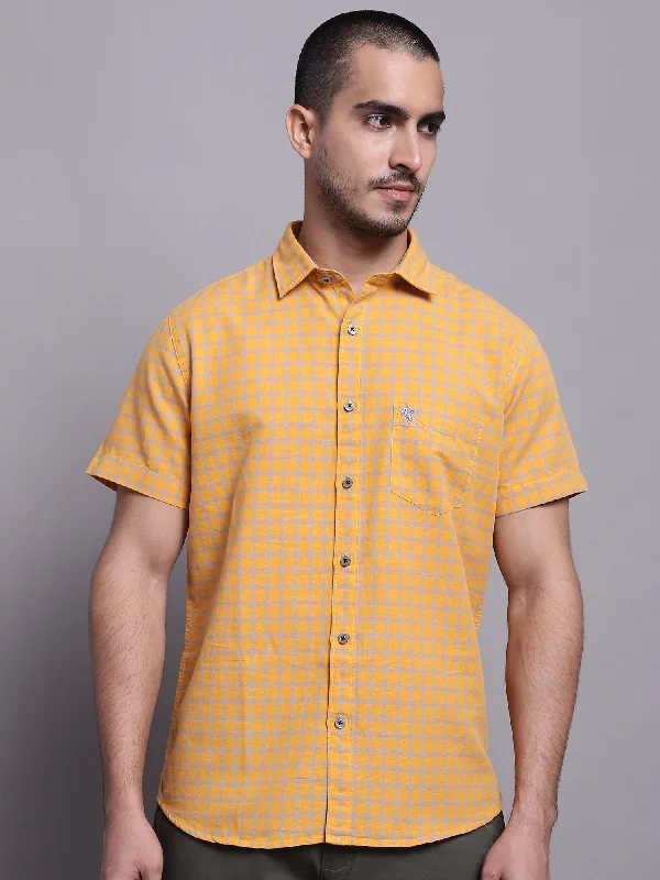 Special Offer Men's Mustard Casual Medium Checks Half Sleeve Shirt