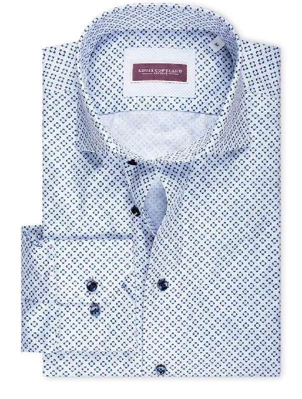Take Action Pattern Single Cuff Shirt With Contrast Buttons Blue
