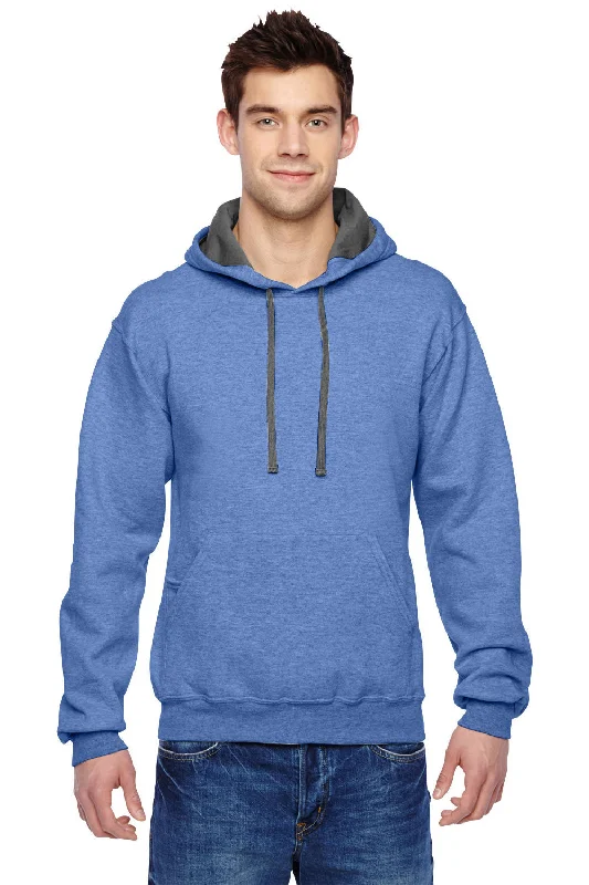 Weekend Specials to Savor Fruit Of The Loom Mens Softspun Hooded Sweatshirt Hoodie w/ Pouch Pocket - Heather Carolina Blue - Closeout