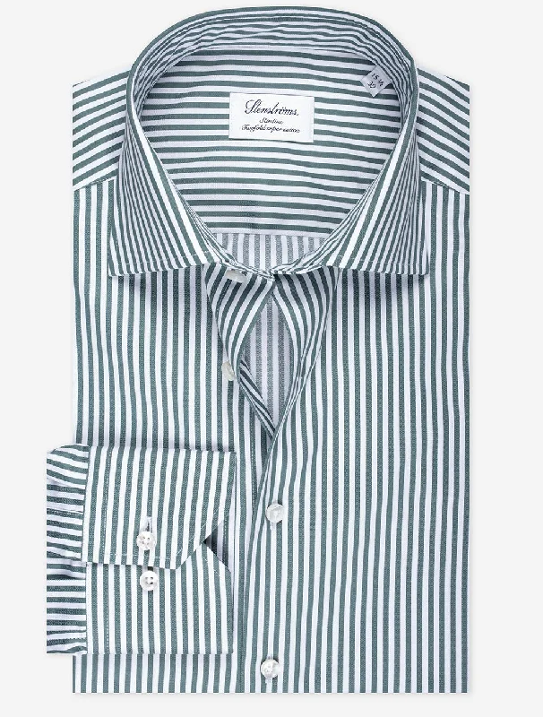 Hurry Up Green Stripe Cotton Slimline Shirt