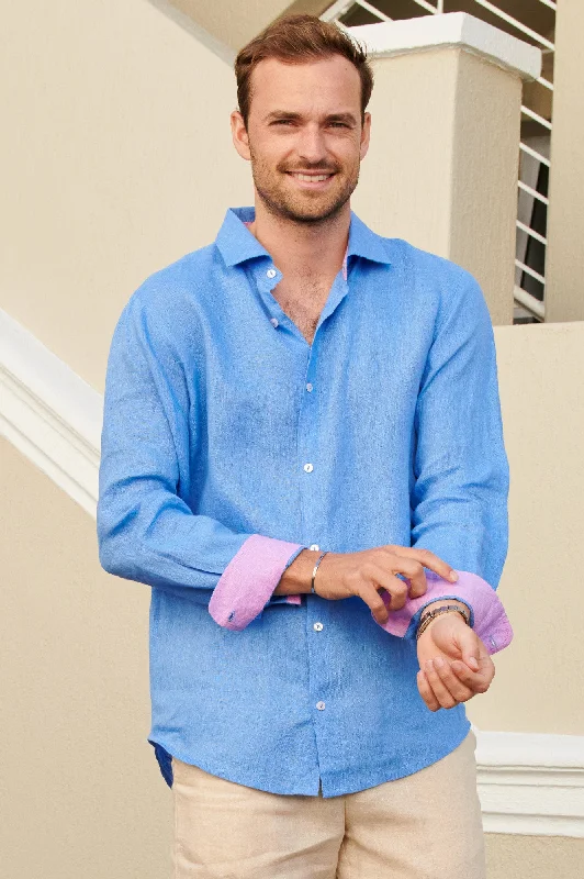 Weekend Offers That Delight Men's Linen Shirt | Marina Blue