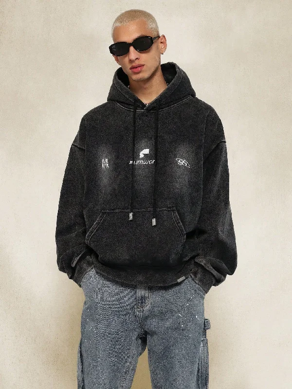 Extra Discount Oversized Premium Heavyweight Washed Hoodie With Graphic Print