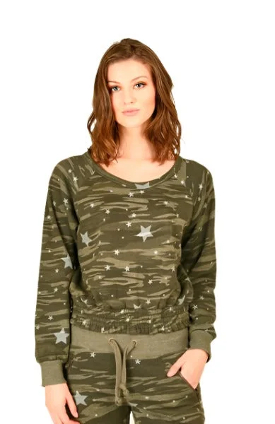 Weekend Deals That Thrill Vintage Havana Camo And Stars Crop Sweatshirt VH7766