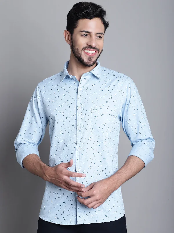 Weekend Sale: Don't Miss Out Men's Light Blue Casual Abstract Ditsy Print Full Sleeve Shirt