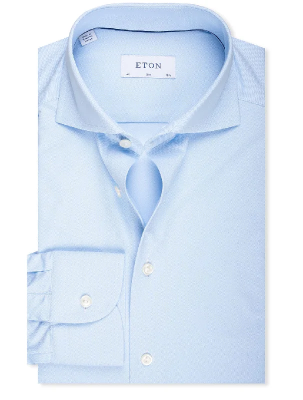 Cash Savings Slim Fit Twill Weave 4 Way Stretch Shirt Blue