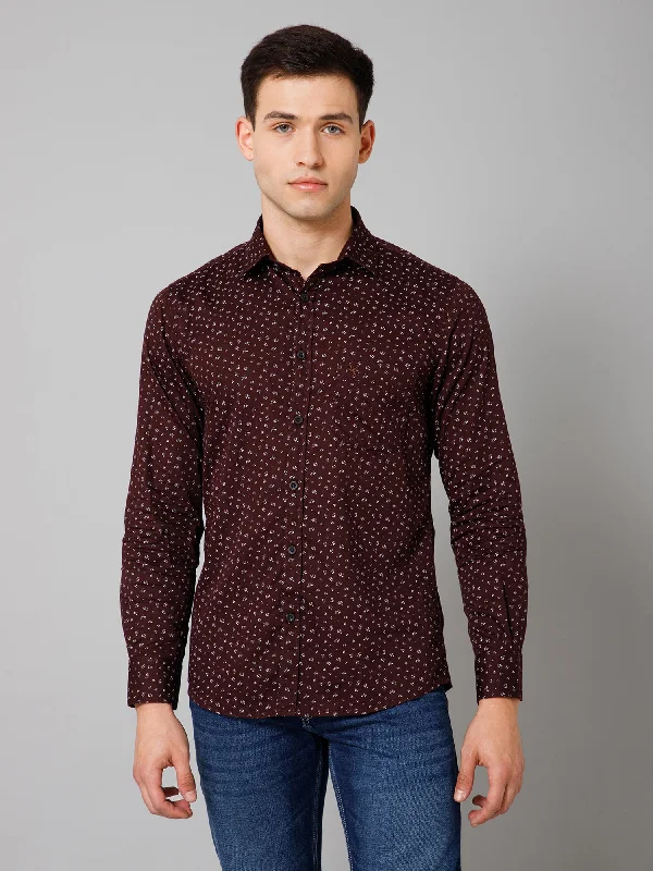Deal Mania Men's Brown Casual Floral Print Full Sleeve Shirt