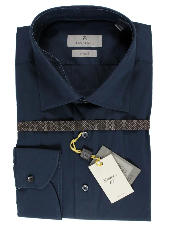 Savings Event Canali Shirt Midnight Blue Stretch - Modern Fit 40 - 15 3/4 SALE