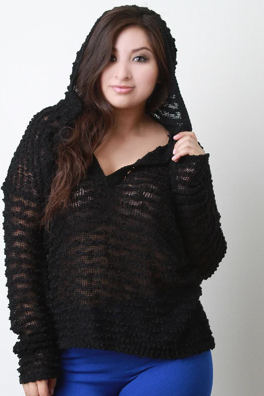 Massive Deals Loose Boucle Knit Hooded Sweater
