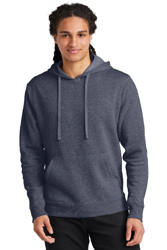 Limited Time Offer District Mens V.I.T. Heavyweight Fleece Hooded Sweatshirt Hoodie w/ Pouch Pocket - Heather Navy Blue