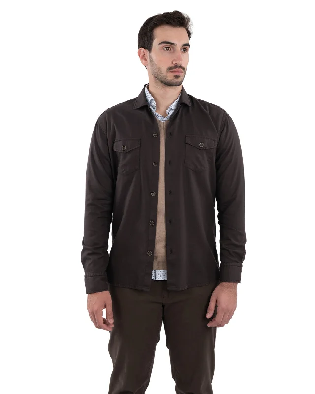 Weekend Deals You Can't Resist Brown Tencel Blend Overshirt