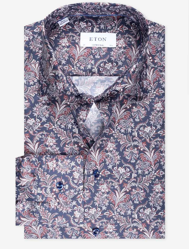 Mega Sale Contemporary Jacobean Pattern Shirt Navy