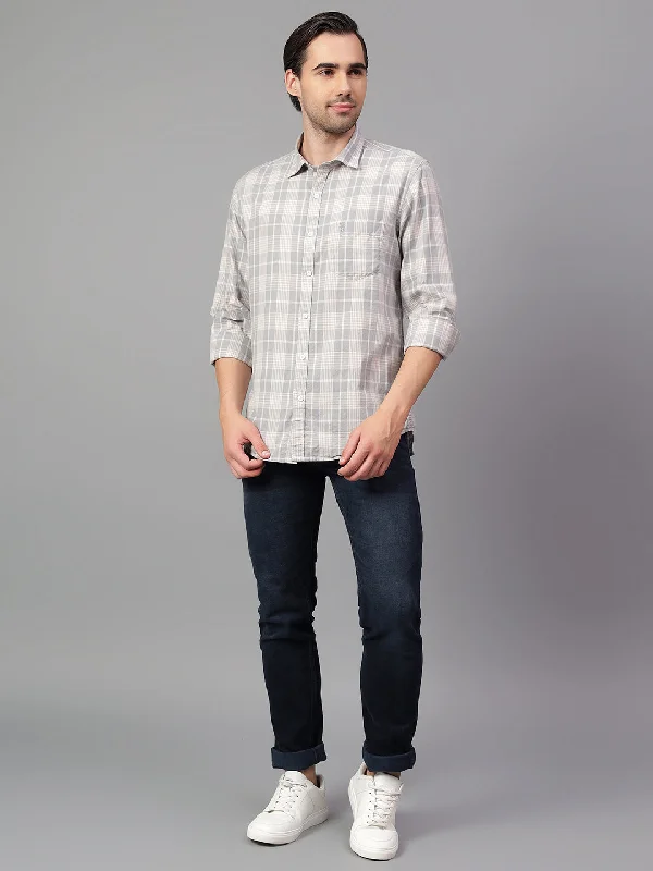 Price Cut Men's Grey Checked Full Sleeve Casual Shirt