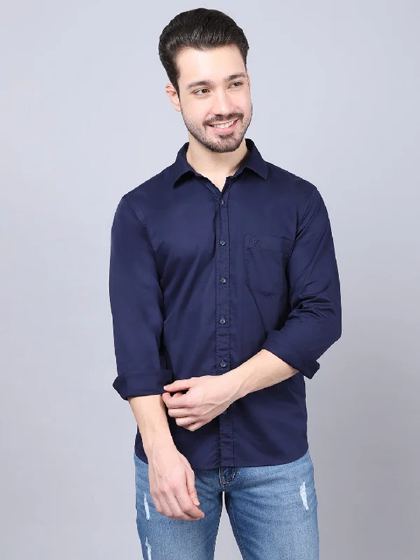 Limited Availability Men's Navy Blue Casual Plain Full Sleeve Shirt