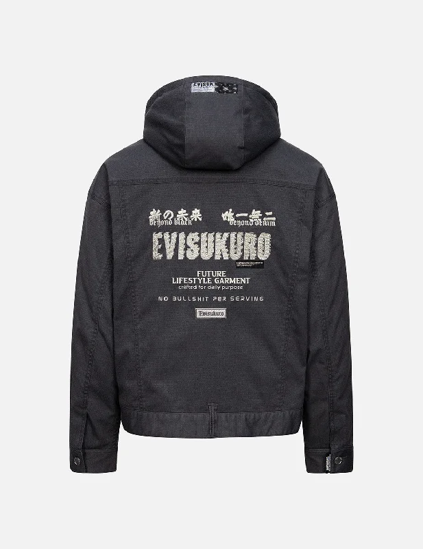 Closeout Sale Logo Embroidery Acid Washed Relaxed Fit Padded Jacket