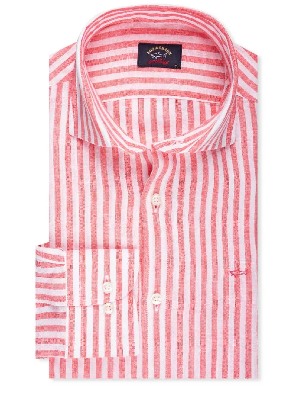 Big Savings Stripe Linen Shirt Pink