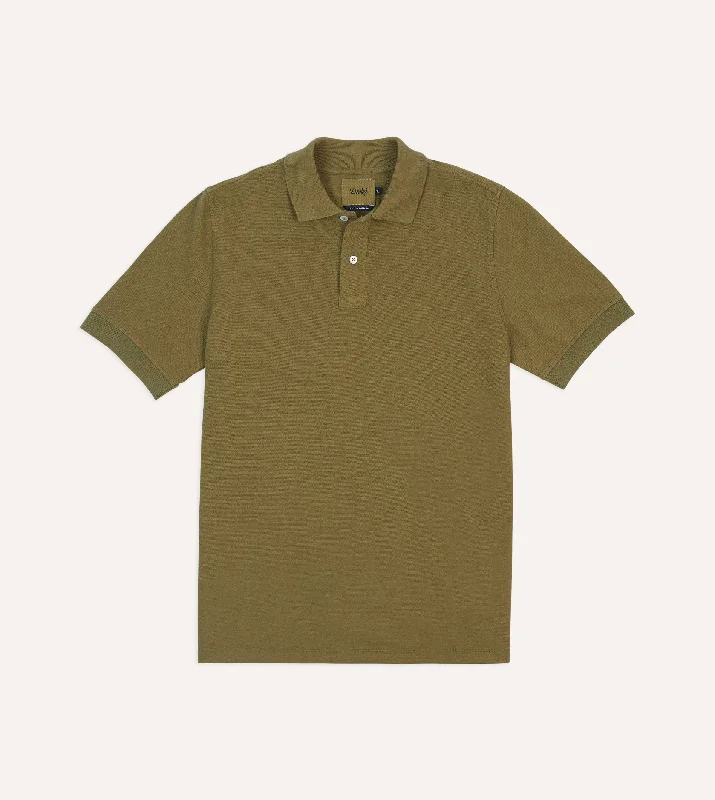 Huge Savings Khaki Piqué Cotton Polo Shirt