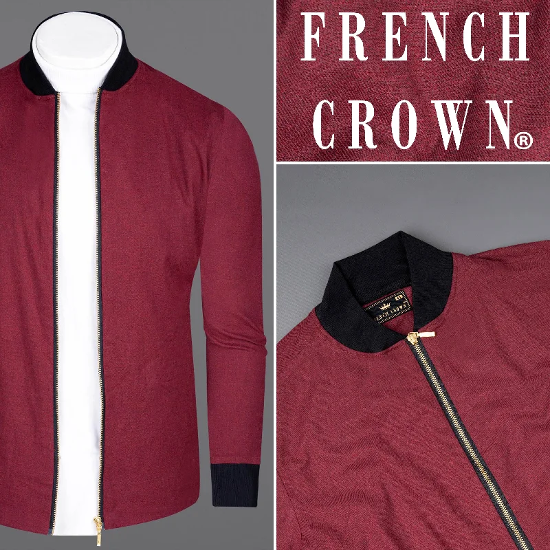 Savings Alert Lotus Red Twill Zipper Closure Premium Bomber Jacket