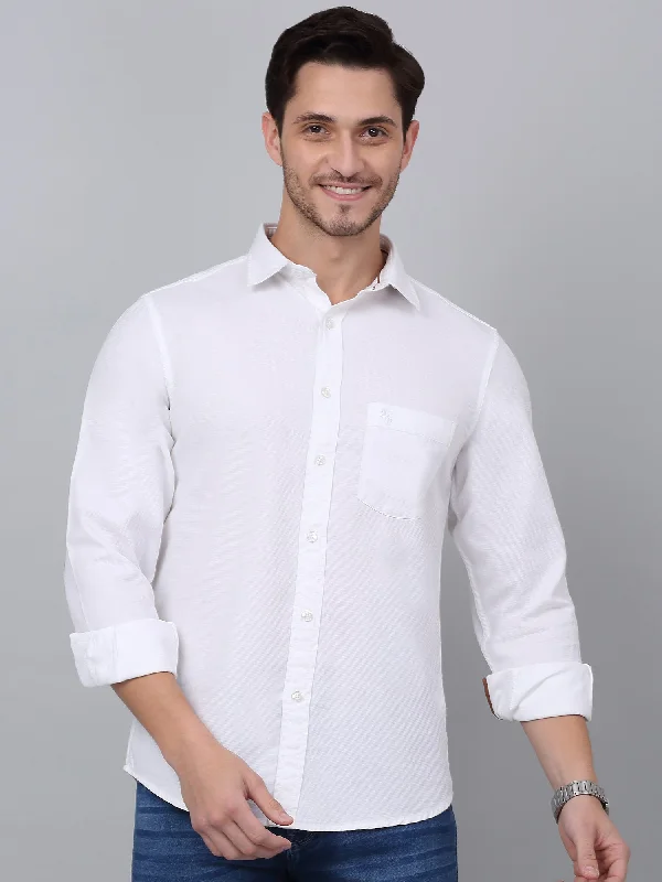 Take Advantage Men's White Casual Self Textured Full Sleeve Shirt