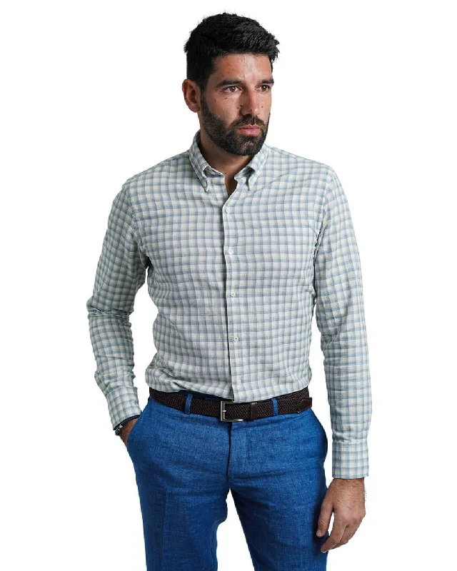 Must-Have Deals Blue Slim Fit Cotton Linen Check Button-Down Shirt