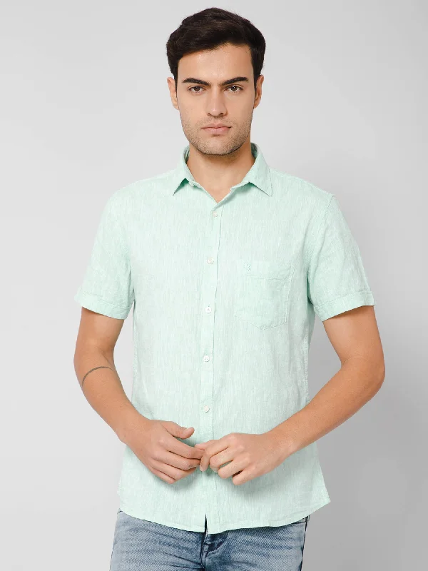 The Best Deal Men's Light Green Casual Plain Half Sleeve Shirt