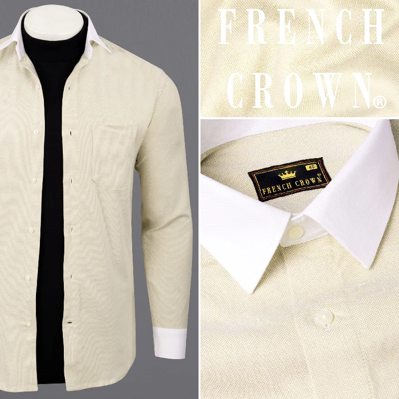 Weekend Savings Bonanza Almond Brown with White Collar Dobby Heavyweight Premium Giza Cotton Overshirt/Shacket