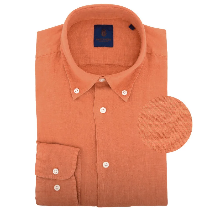 Weekend Discounts You Deserve Slim Fit Orange Linen Garment Dyed Shirt