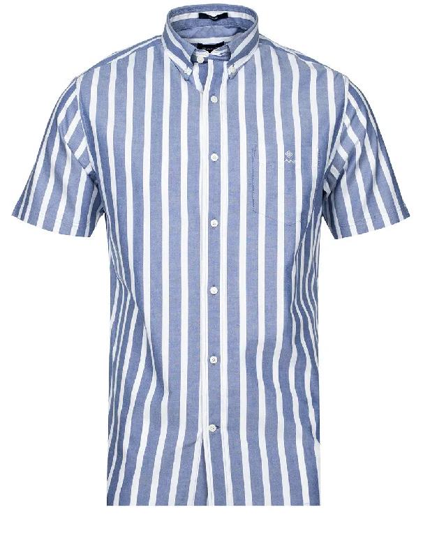 Exclusive Savings Regular Fit Stripe Pastel Short Sleeve Oxford Shirt College Blue