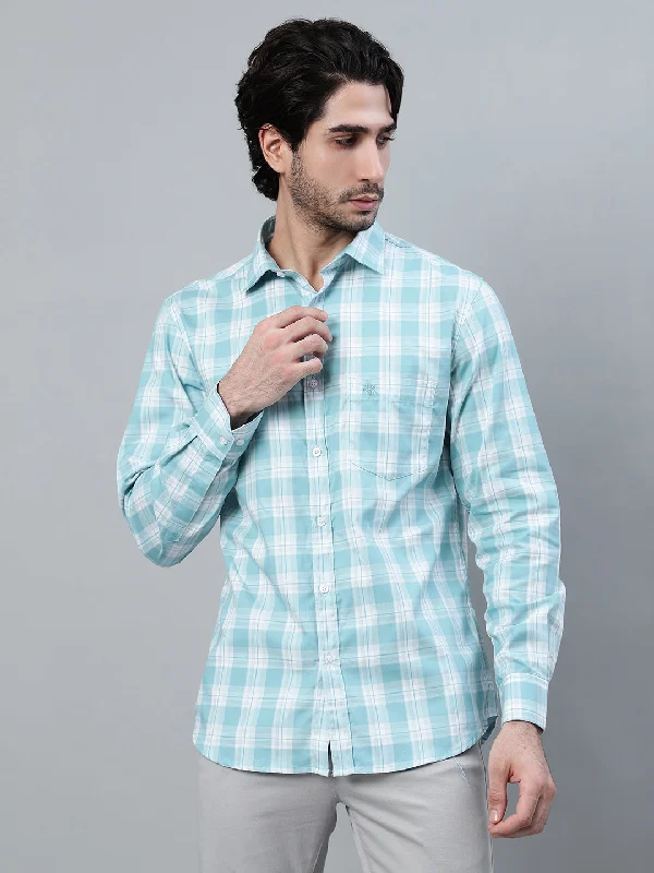 Midnight Madness Men's Sky Blue Checkered Full Sleeve Casual Shirt