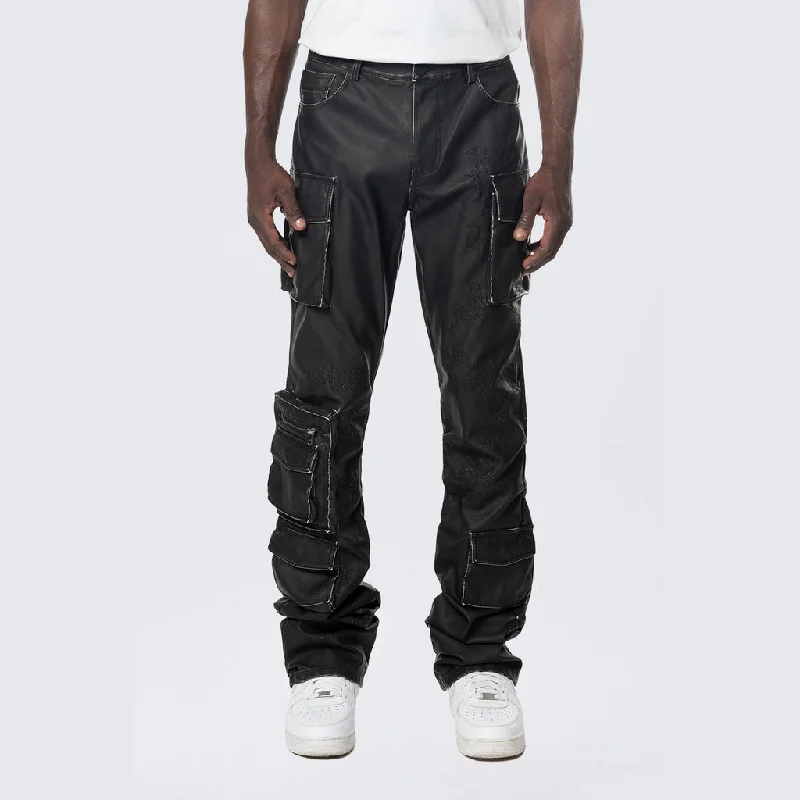 Value Pack Stacked Utility Washed Vegan Leather Pants - Washed Black
