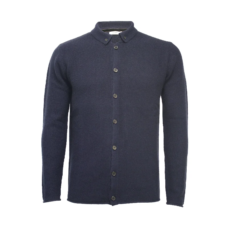 Early Bird Discount Navy Pique Stitch Cashmere Knitted Shirt Titan