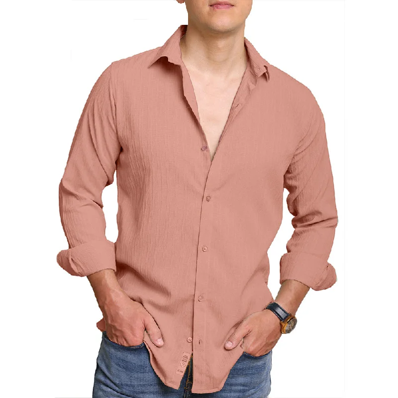 Huge Discounts Crushed Self Stripe Peach Shirt