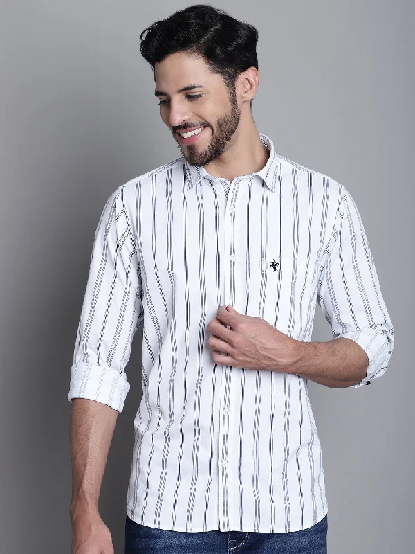 Great Deal Men's White Casual Stripe Print Full Sleeve Shirt