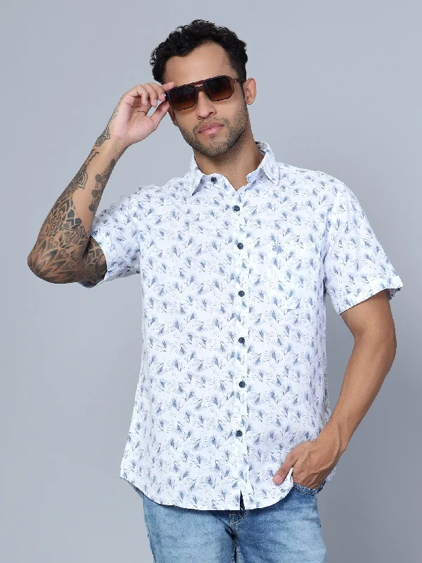 Clearance Sale Men's White Casual Floral Print Half Sleeve Shirt