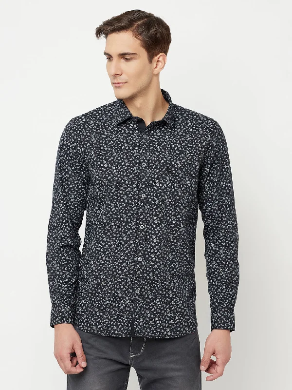 Crazy Savings Men's Black Casual Floral Ditsy Print Full Sleeve Shirt