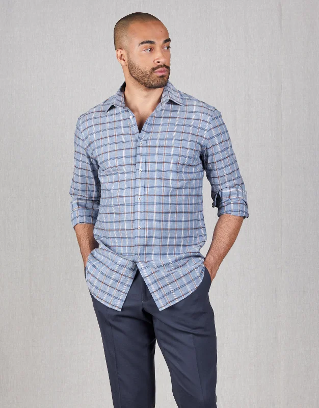 Savings Spectacular Sinatra Blue & Brown Check Shirt