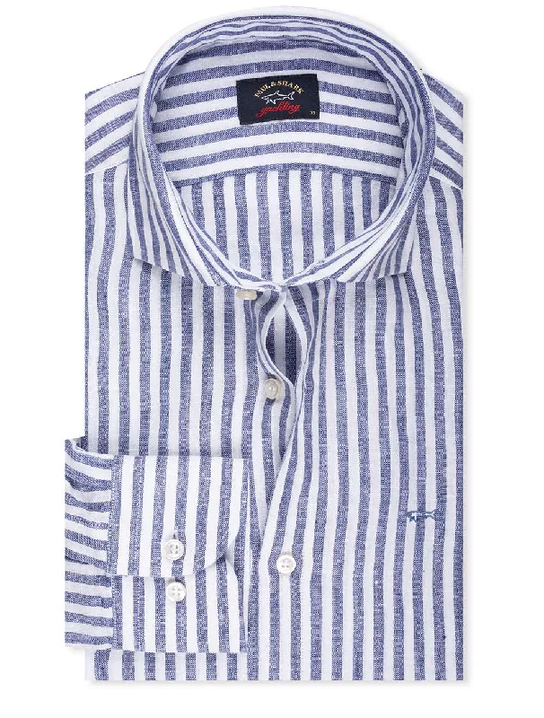 Best Deals Stripe Linen Shirt Navy