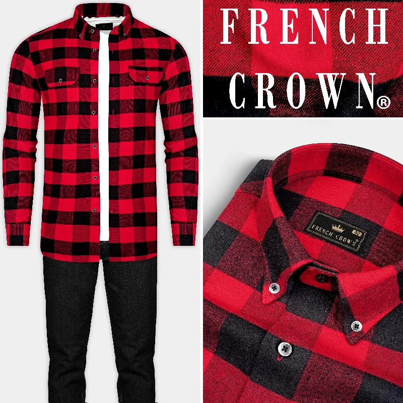 Blowout Sale Cardinal Red and Jade Black Flannel Overshirt/Shacket