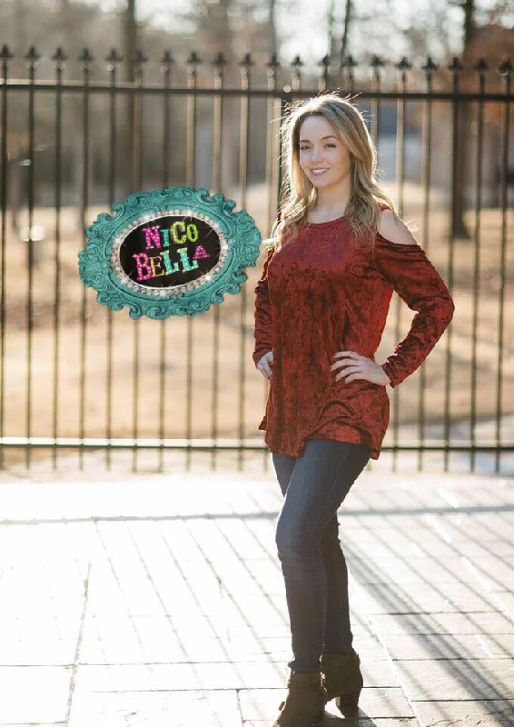 Act Now Red Velvet Cold Shoulder Tunic