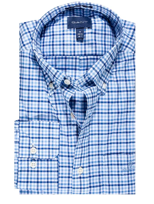 Instant Discount Regular Fit Blue 3-Color Gingham Broadcloth Shirt Pacific Blue