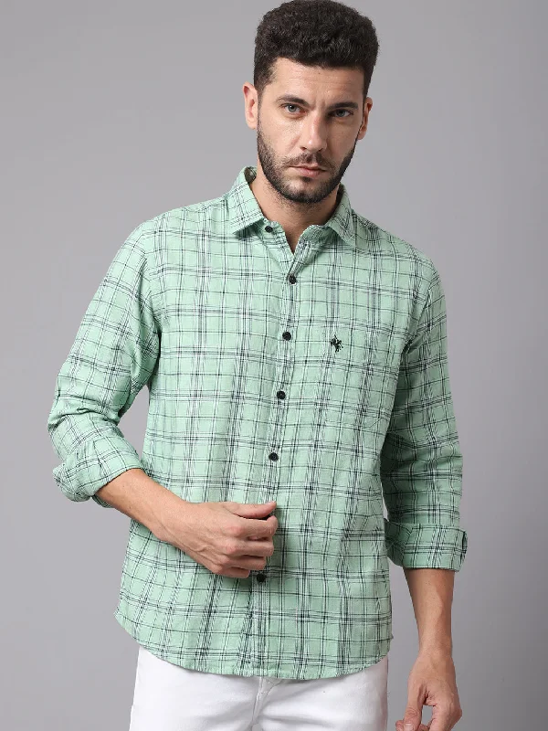 Crazy Deals Men's Light Green Casual Medium Checks Full Sleeve Shirt