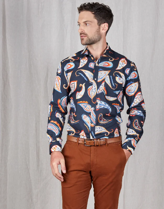 Bargain Alert Sinatra Navy & Orange Paisley Shirt
