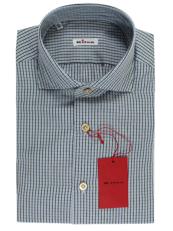 Today's Deal Kiton Dress Shirt White Dark Green Blue Check 40 - 15 3/4 SALE