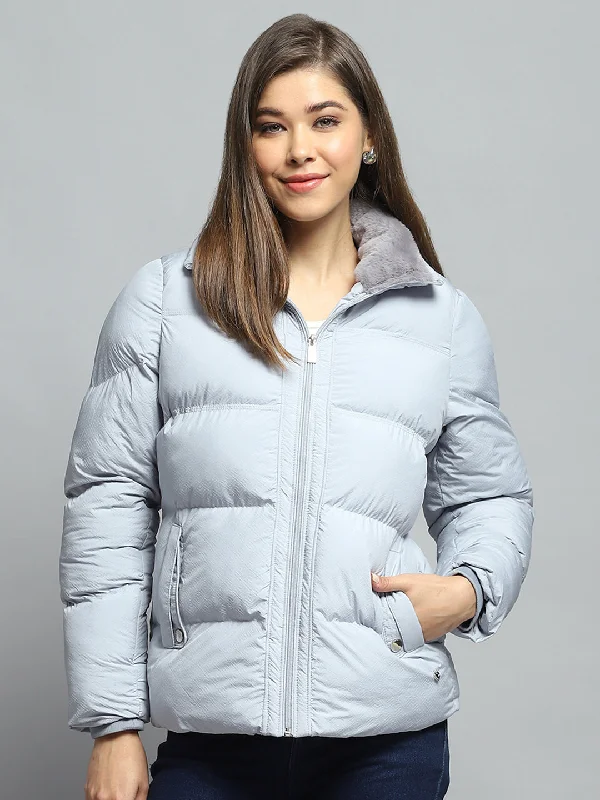 Year-End Sale Women Grey Self Design Collar Full Sleeve Jacket