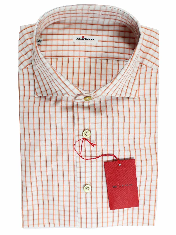Bargain Bin Kiton Dress Shirt White Orange Graph Check Spread Collar 44 - 17 1/2   REDUCED - SALE