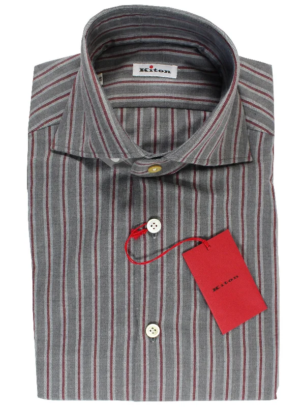 Steal Deal Kiton Shirt Gray Dark Red Stripes 38 - 15 SALE